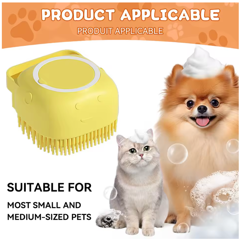 2-in-1 Dog Bath Brush with Shampoo Dispenser – Soft Silicone Grooming & Massage Tool for Dogs & Cats