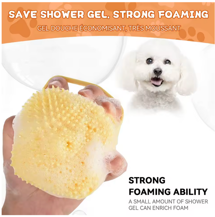 2-in-1 Dog Bath Brush with Shampoo Dispenser – Soft Silicone Grooming & Massage Tool for Dogs & Cats