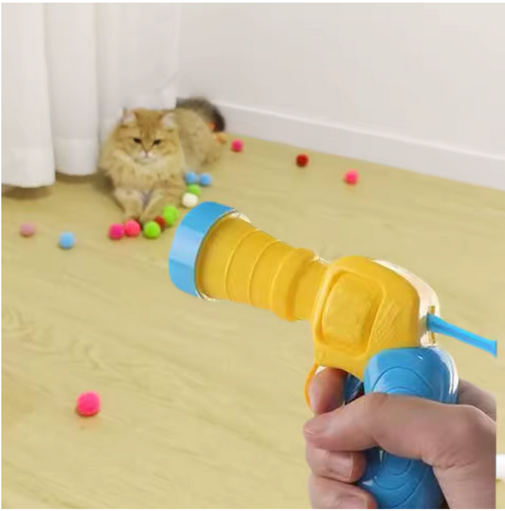 Interactive Cat Toy Launcher – Silent Plush Ball Shooter with 20 Soft Pom Pom Balls