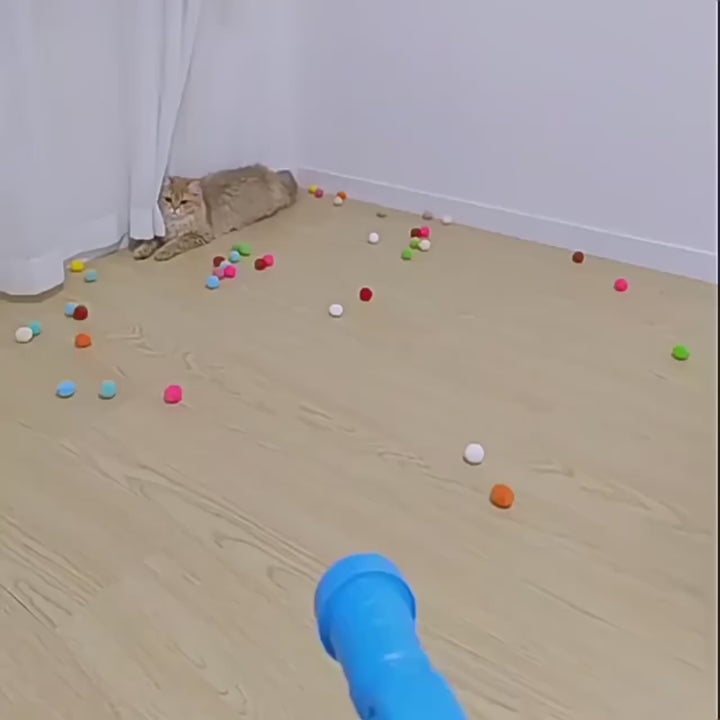 Interactive Cat Toy Launcher – Silent Plush Ball Shooter with 20 Soft Pom Pom Balls
